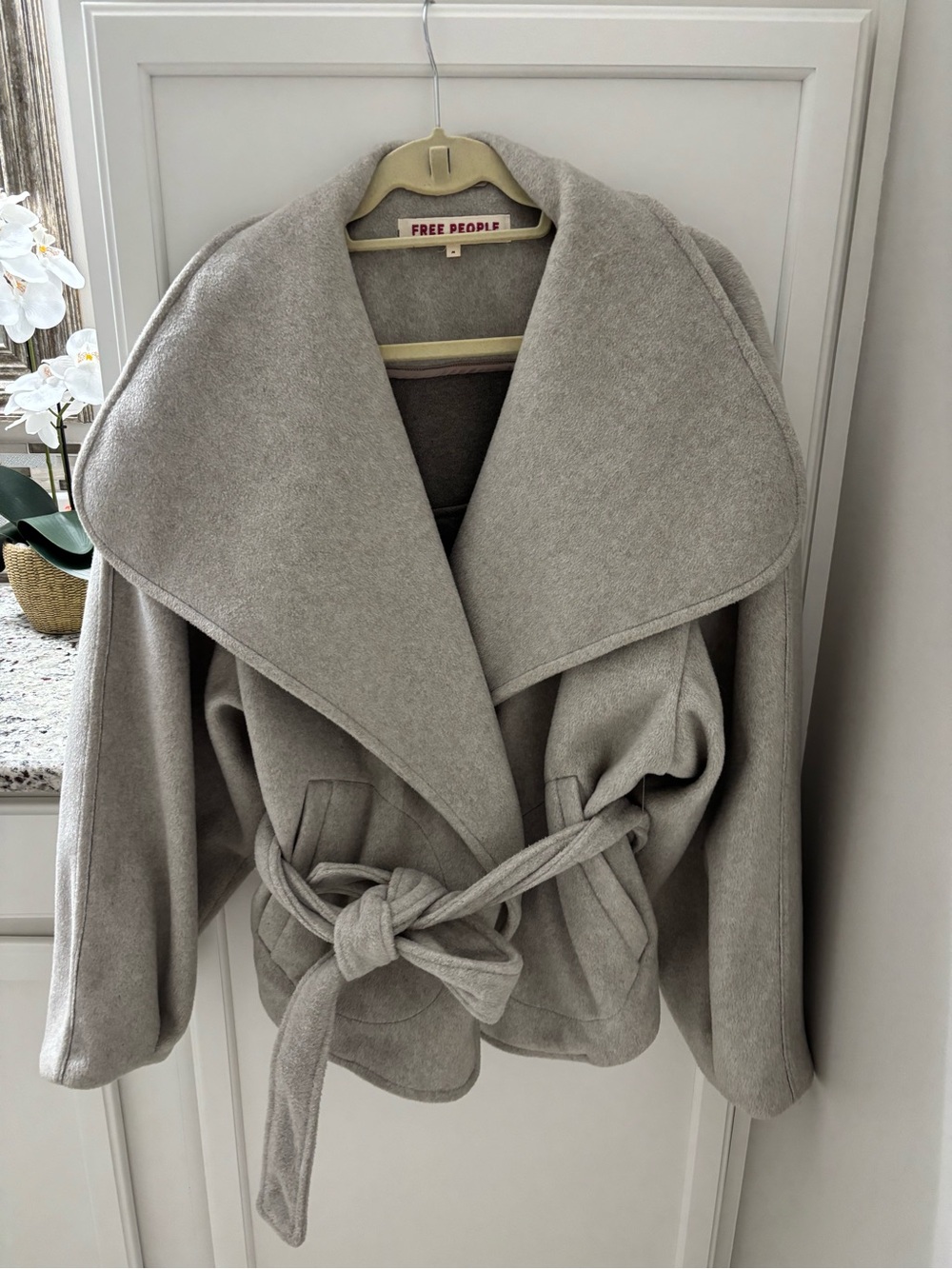 Free People Light Taupe Wrap Cape Coat with Belt